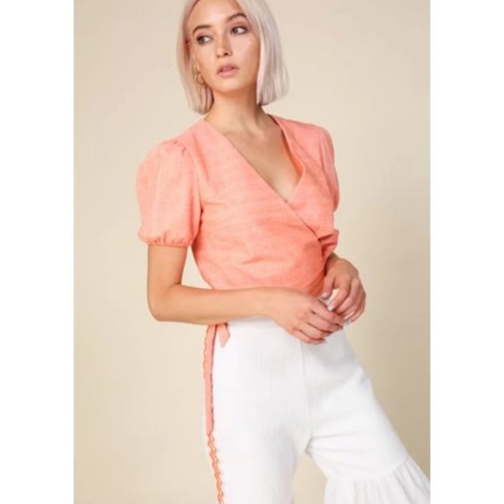 For Love And Lemons Coral Wrap Top